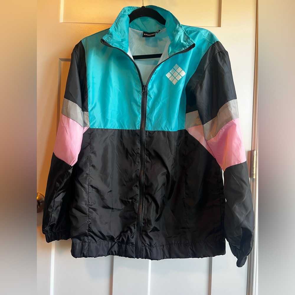 Polaroid Women's Windbreaker Jacket Size Medium Lightweight Blue Pink Black Nwt